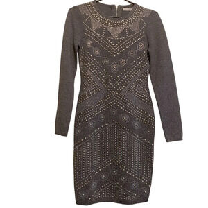 Allyson collection Grey sequins embellished long sleeve  body con dress